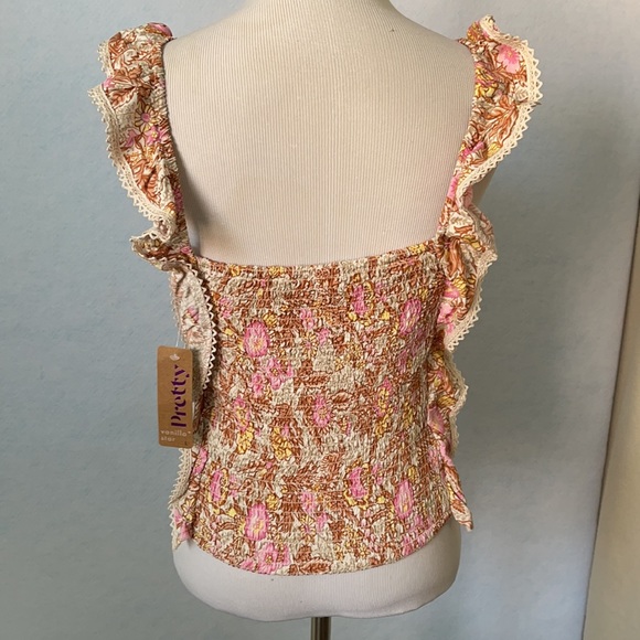 VanillaStar Floral ElasticRuched Ruffle Halter Top - Picture 4 of 10